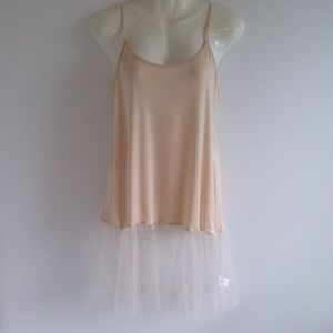 Easel Beige Slip Dress w/ Polkadot Tulle Bottom
